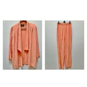 Vintage Peach Crinkle‎ Gauze Cardigan Pants Set M